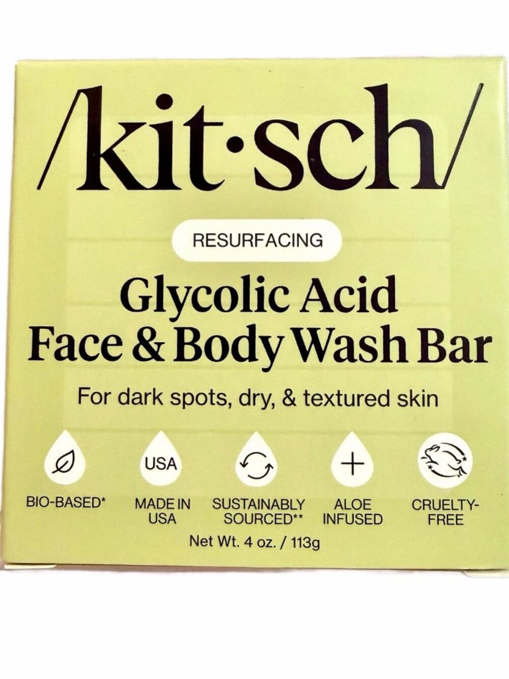 Kitsch Glycolic Acid Resurfacing Face and Body Wash Solid Bar Soap NIB